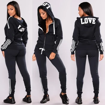 Autumen Two Piece Set Tracksuits Women Sets Love Print Hoodie Jacket Pants Sweatshirt Set Female