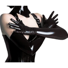Прямая поставка и Женские сексуальные эластичные блестящие длинные черные однотонные перчатки длиной до середины плеч 9 сентября