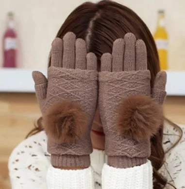 Перчатки женские вязаные в Корейском стиле высококачественные женские универсальные теплые зимние женские универсальные варежки многофункциональные аксессуары - Цвет: light brown
