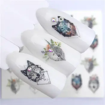 

YWK 2020 NEW Designs Wolf/Vintage/Flamingo Noble Necklace Nail Art Water Decals Transfer Sticker Manicure Nail Decoration