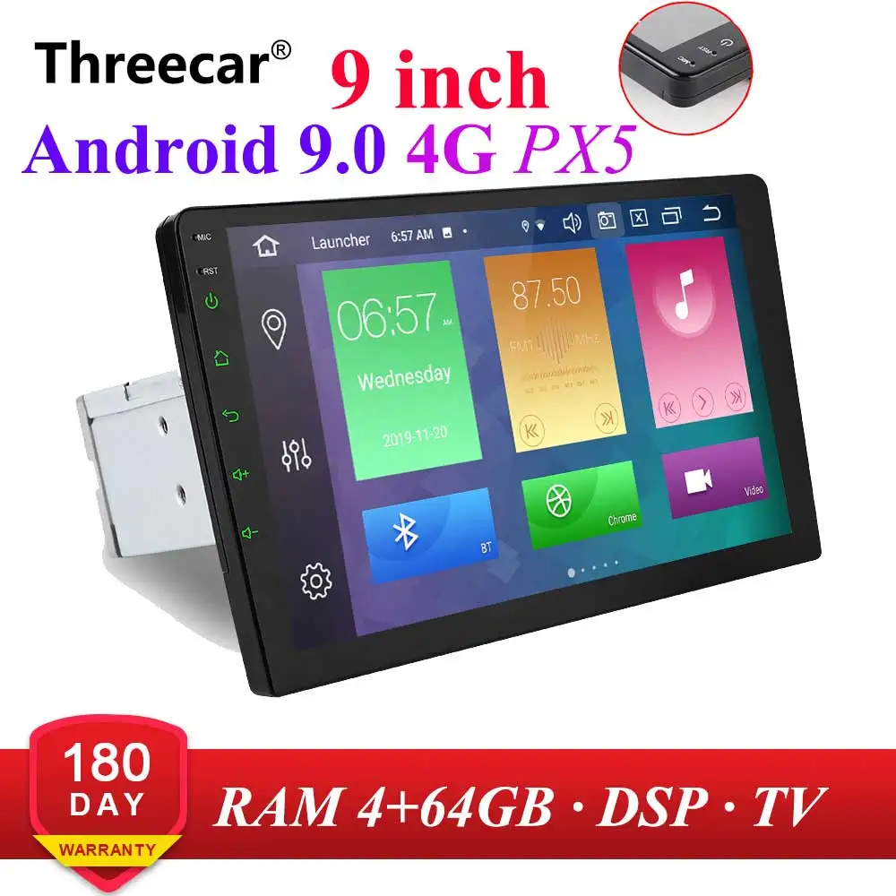 1 din Android 9,0 Восьмиядерный PX5 автомобильный Радио Стерео gps Navi Аудио Видео плеер DSP 4G Wifi BT HDMI Carplay tv OBD SWC dab+ 4G+ 64G - Цвет: 9 INCH PX5