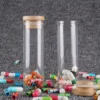 12pcs 50ml 30*100mm Clear Glass Bottles Jar Vials with Bamboo Lids Spice Pill Container for Wedding Favors 5