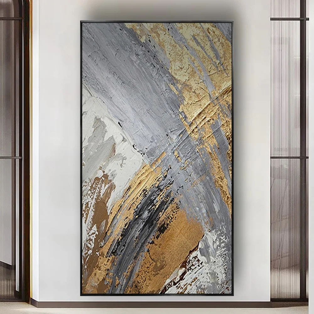 

Hand Made Gold Silver Texture Flower Retro Abstract Oil Painting Modern High Quality Cuadros Canvas Art For Living Room Decor