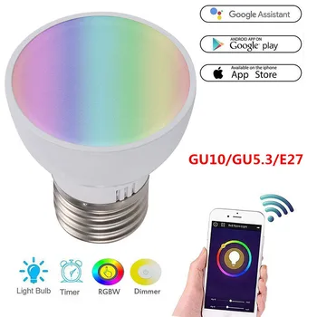 

Home WiFi Smart Light Cup Bulb RGBW 6W GU10/GU5.3/E27 LED Dimmable Lampara bombilla Phone App Control Work with Alexa&Google