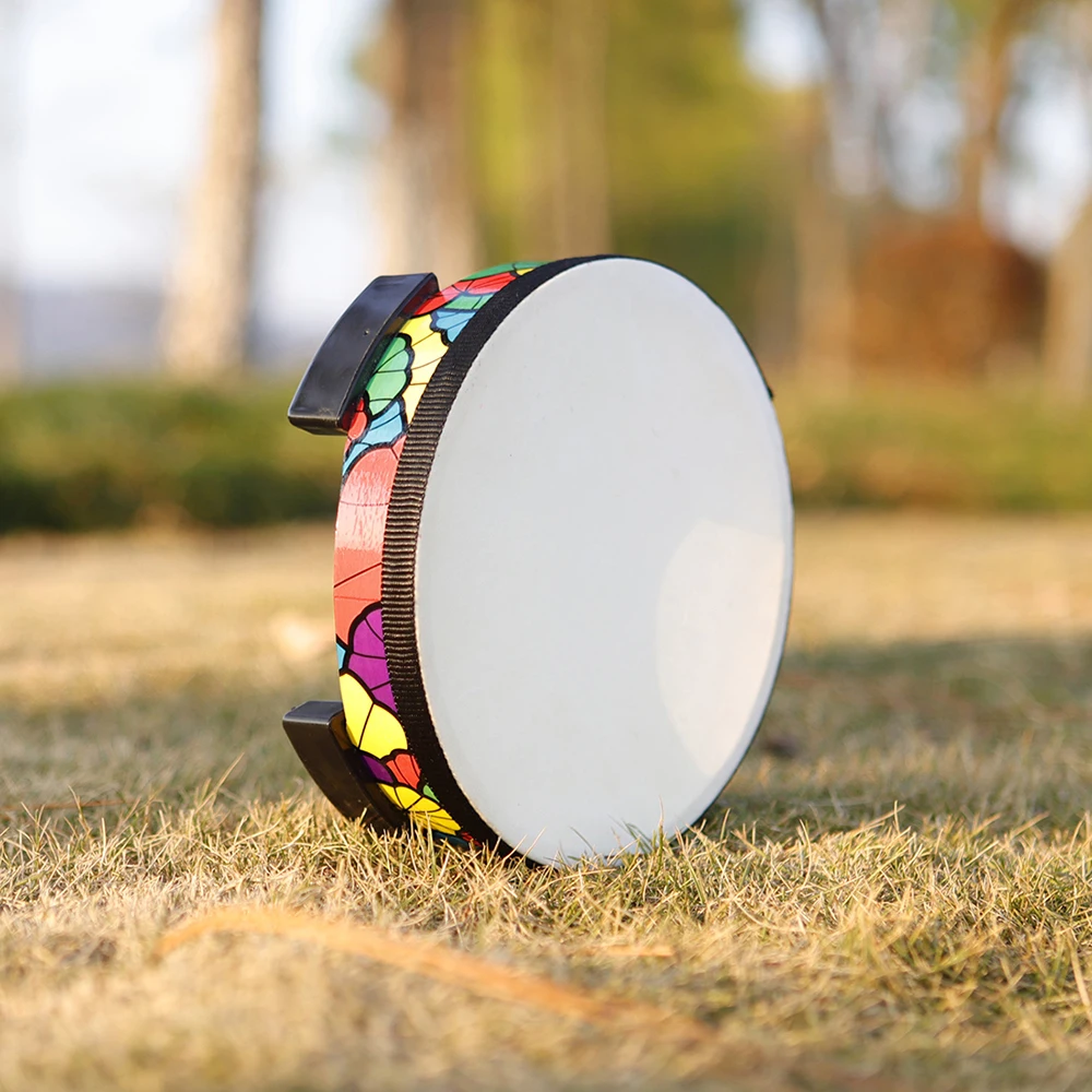 MBAT Ground Drum Sheepskin Applique Tambourine Hand-held Percussion Instrument Kids Musical Gift Child Educational Toy