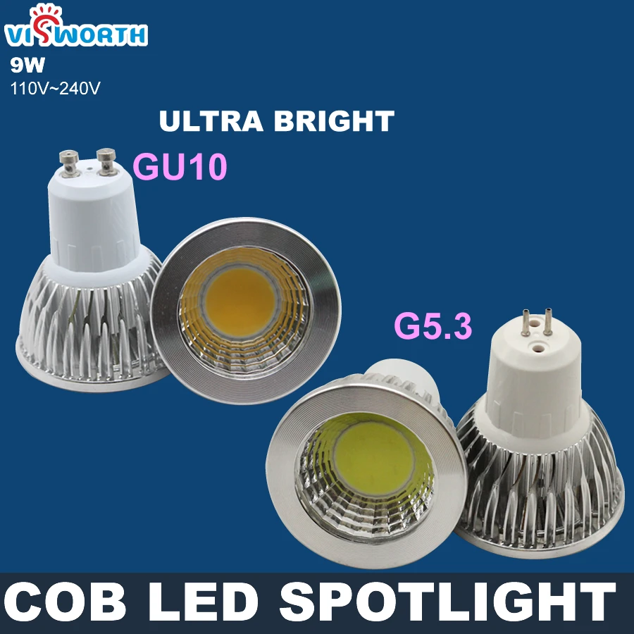 Dimmable 9W LED Spotlight Cob Lampara Bombillas GU10 G5.3 Led Lamp Light Warm Cold White AC 110V 220V 240V Led Cabinet Lamp