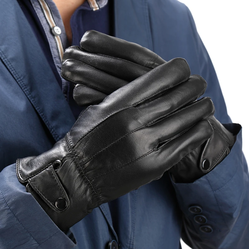 Перчатки Long Keeper Для мужчин зимние из искусственной кожи черные перчатки на пуговицах теплые варежки роскошный вождения Для мужчин, мужские