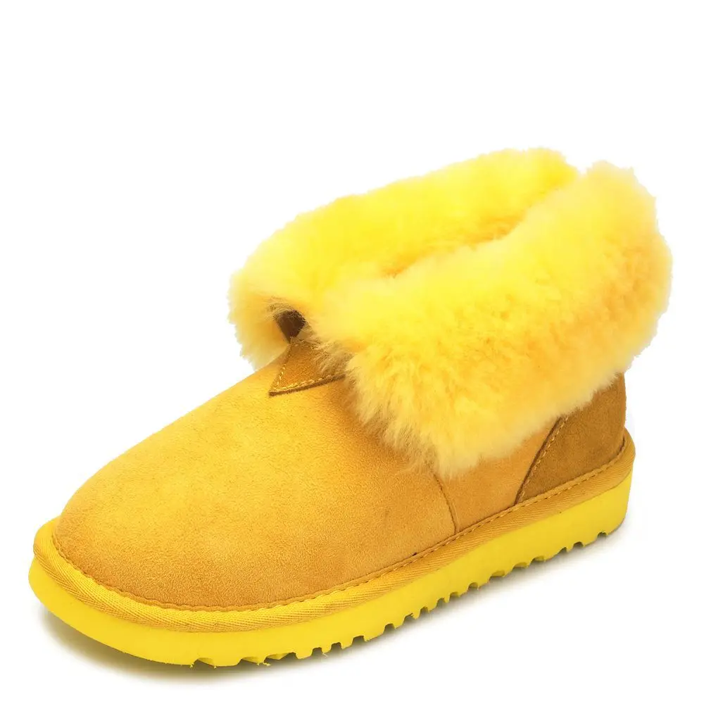 Модные женские зимние сапоги из натуральной овечьей кожи; натуральный мех; Шерсть; ботильоны; женские теплые зимние ботинки; нескользящая обувь - Цвет: Yellow