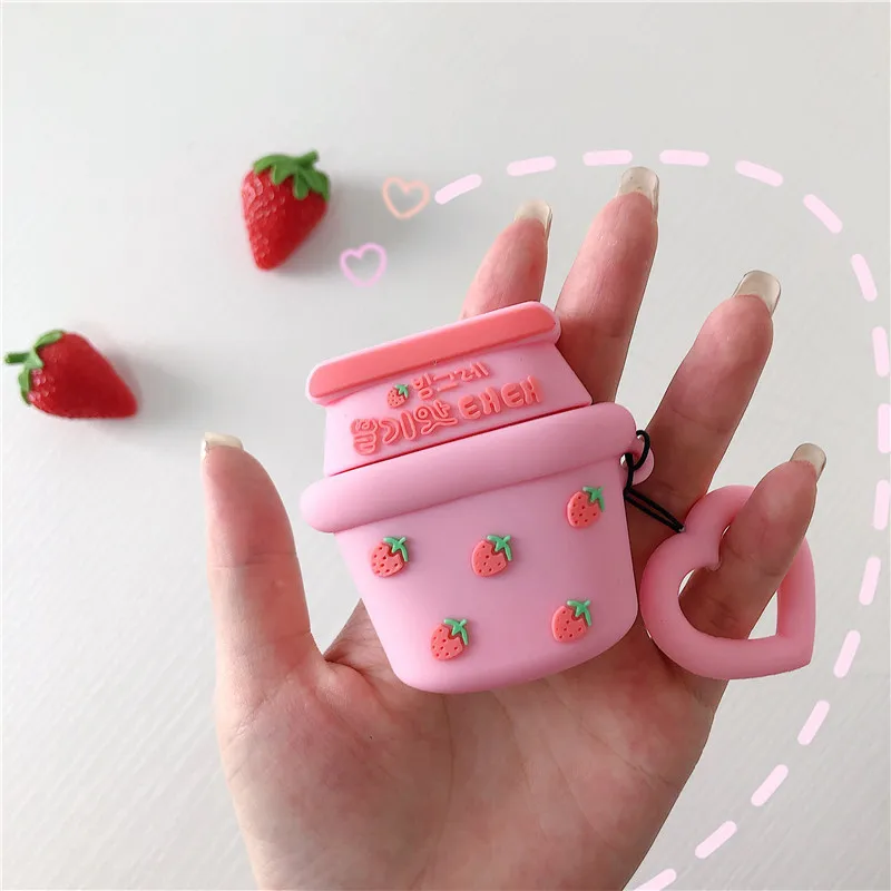 

For AirPod 2 Case 3D Strawberry Banana Drink Cartoon Soft Silicone Earphone Cases For Apple Airpods Case Cute Cover Funda