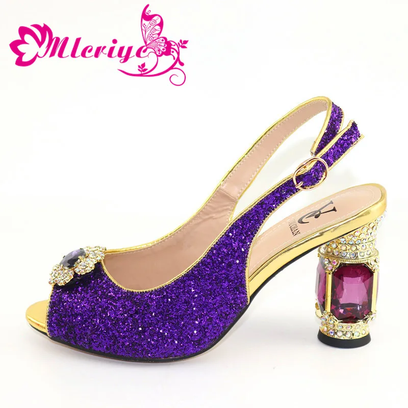 

Purple Color Women African Wedding Shoes High Quality Elegant Italian Women Shoes with Stone High Heels Women Pumps for Parties