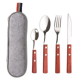 

Creative Stainless Steel Western Cutlery Set Red Wood Handle Cutlery Popular Portable Dinnerware Family Knife And Fork Tableware