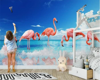 

beibehang wallpaper wallpaper for kids room modern minimalistic small fresh sea flamingo background wall papier peint mural 3d