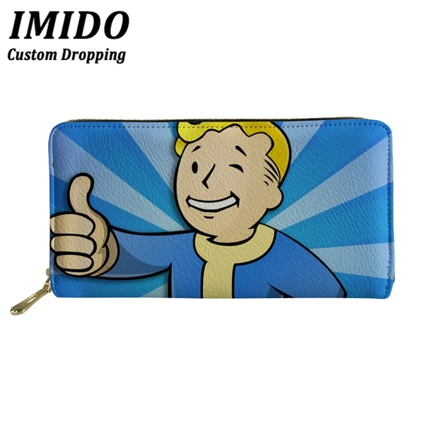 IMIDO,, кошелек с принтом Fallout, длинный, из искусственной кожи, женский, брендовый, на молнии, большой клатч, кошелек, модный, водонепроницаемый, для карт, сумка для монет