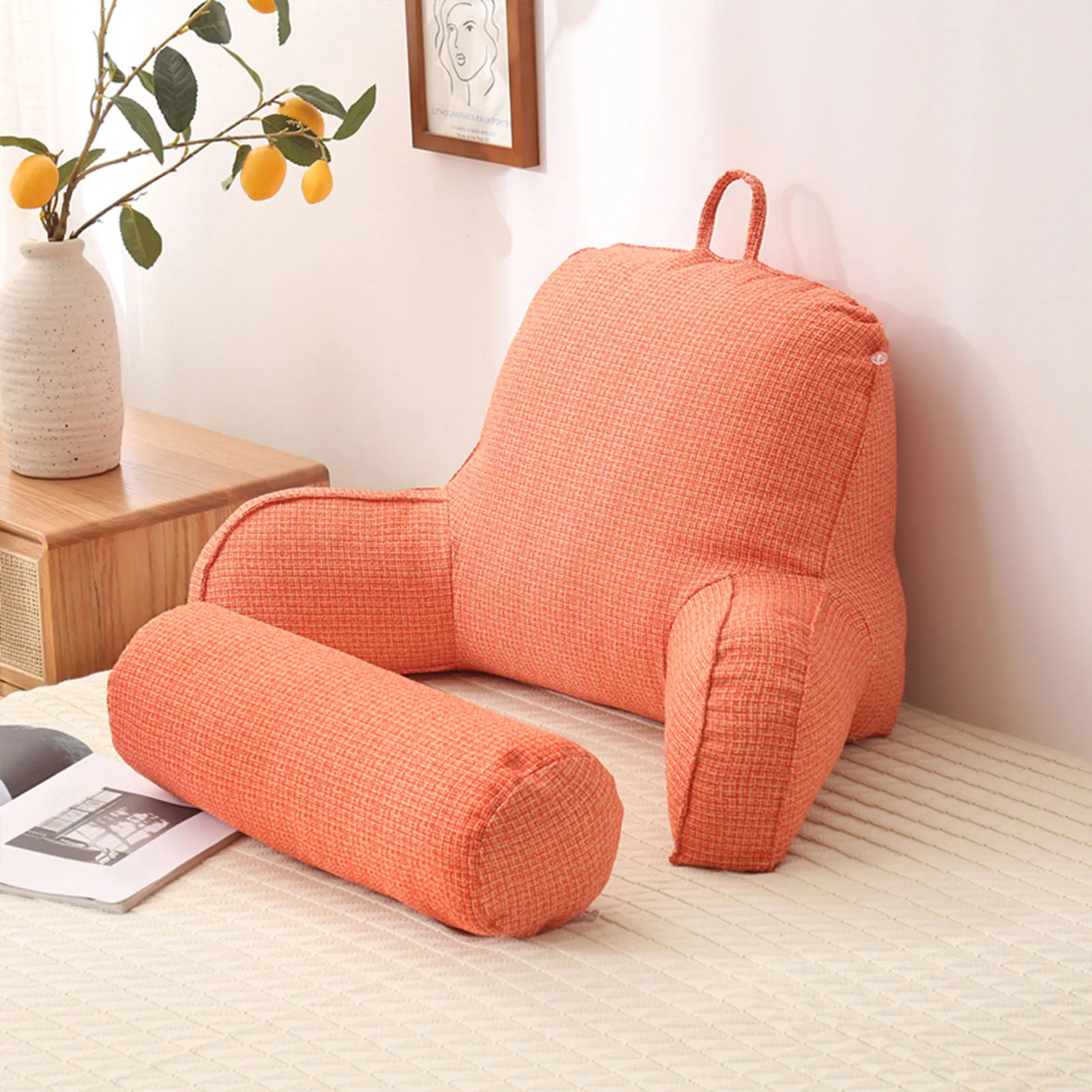 Plush Big Backrest Reading Rest Pillow Lumbar Support Chair Cushion with  Arms