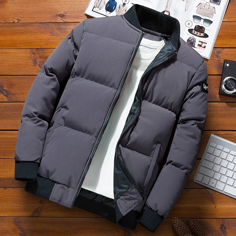 Осенне-зимняя новая куртка модная трендовая Повседневная утолщенная теплая хлопковая стеганая одежда облегающие бейсбольные пальто размер теплая пуховая куртка - Цвет: gray
