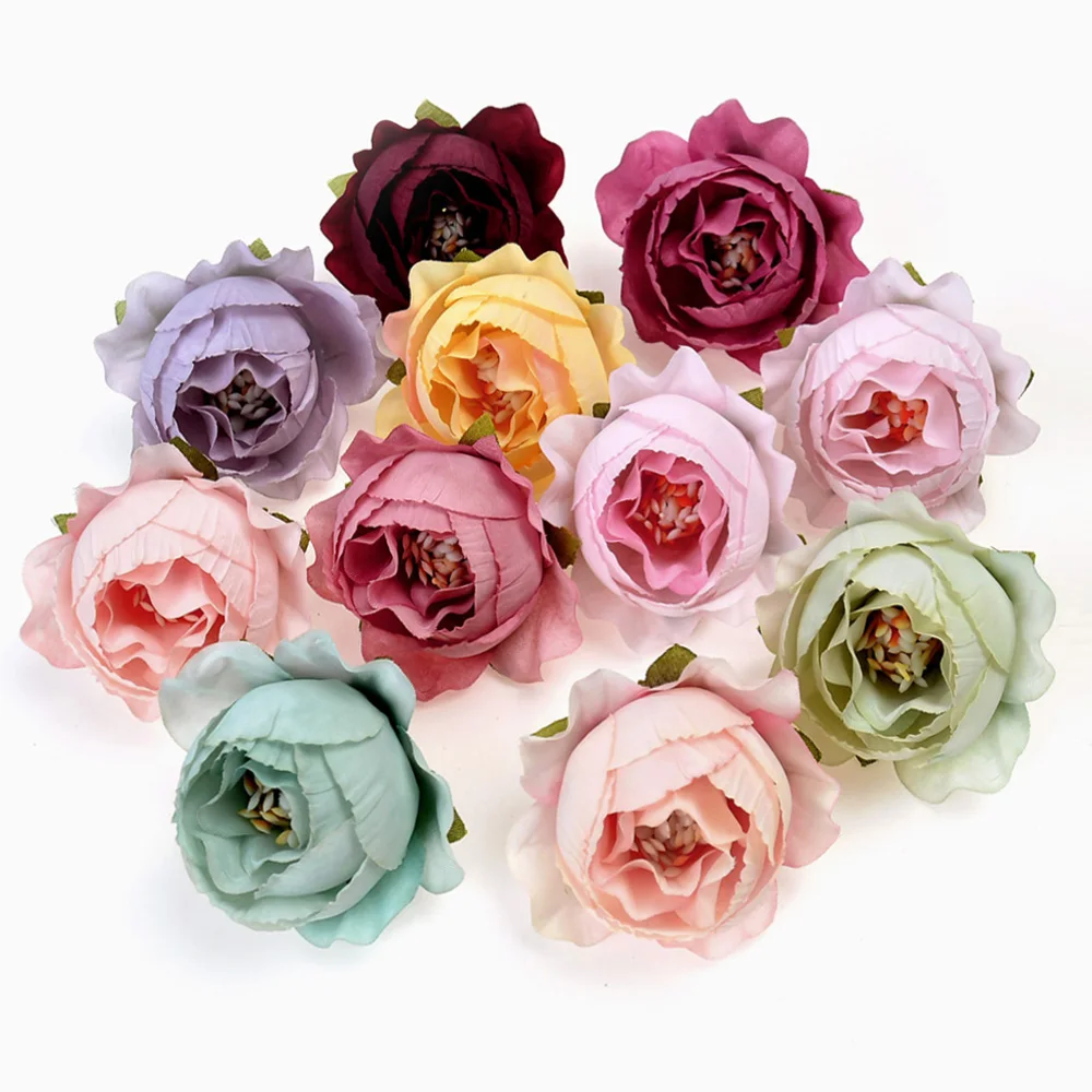 

5/10pcs 5cm New Retro Silk Peony Artificial Flowers Head for Wedding Christmas Decoration DIY Garland Craft Fake Flowers