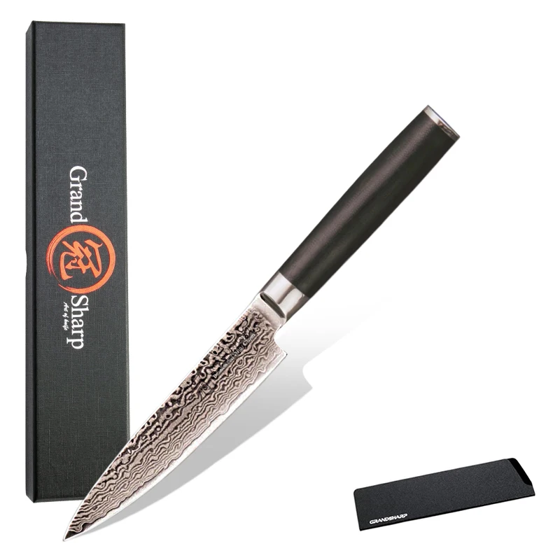 

Grandsharp 5 Inch Utility Fruit knife 67 Layers japanese Damascus Stainless Steel VG-10 Damascus Kitchen Knives