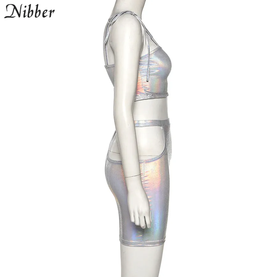 NIBBER комплект из двух предметов, однотонный, блестящий, для бара, клуба,, без рукавов, на шнуровке, на бретельках+ открытая юбка