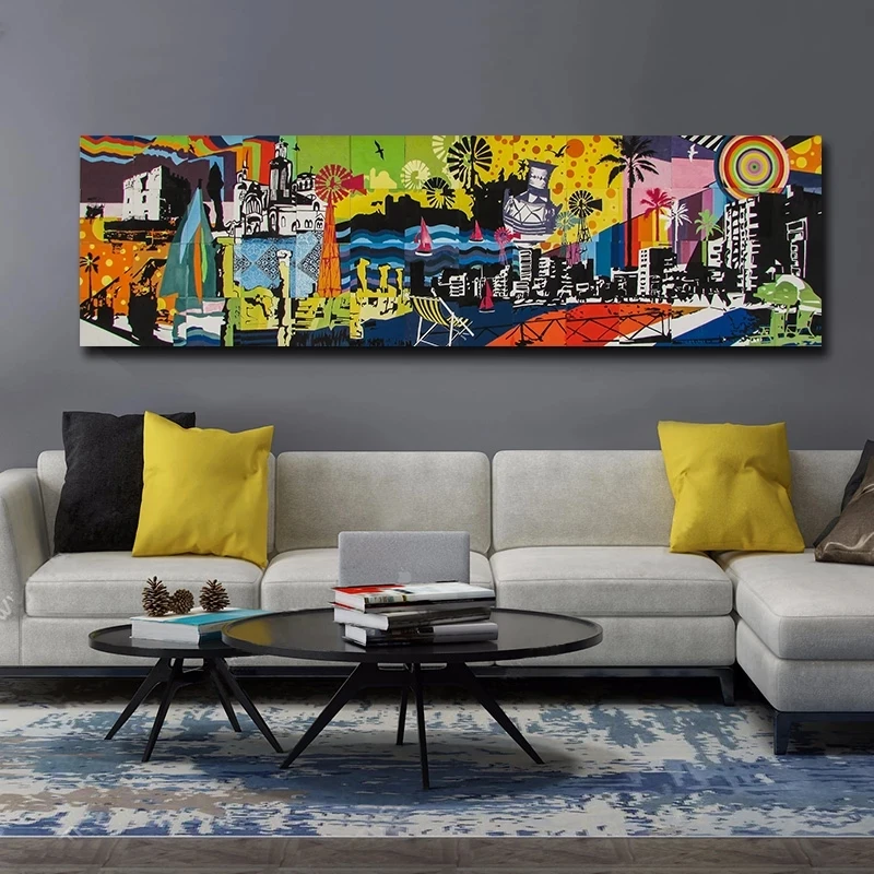 

Abstract City Landscape Wall Art Canvas Prints Modern Pop Wall Graffiti Art Paintings Decorative Pictures for Living Room Decor