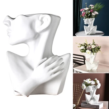 

Nordic style Vase Human Head Abstract Half Body Flower Pot Flower Nordic Arrangement Modern and office Home Living Room Decor