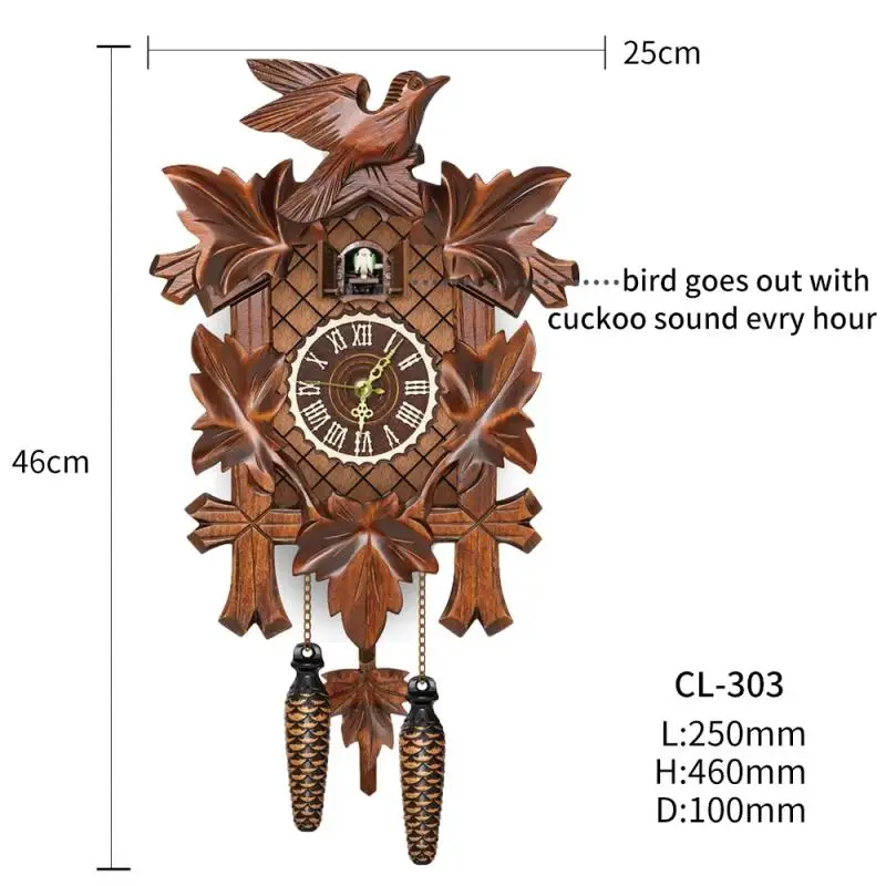 Wall Clock German Black Forest Cuckoo Clock Retro Nordic Style Wooden Cuckoo Wall Clock Vintage Nordic Style Wall Alarm for Home wall clock
