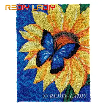 

Latch Hook Rug Butterfly Sunflowers Chunky Yarn Tapestry Kits Crochet Cushion Mat DIY Carpet Rug Needlework Art & Crafts 61*81cm