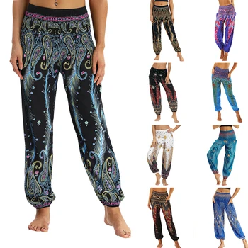 

Women Yoga Pants Loose Floral Printed Casual Wide Leg Pants Female Summer Seaside Trousers Long Fashion Fitness Sweatpants 2020