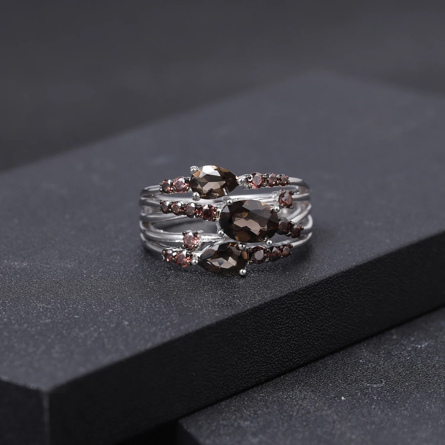 GEM'S BALLET 1.62Ct Натуральный дымчатый кварц драгоценный камень кольца 925 пробы серебро три камня кольцо для женщин ювелирные изделия