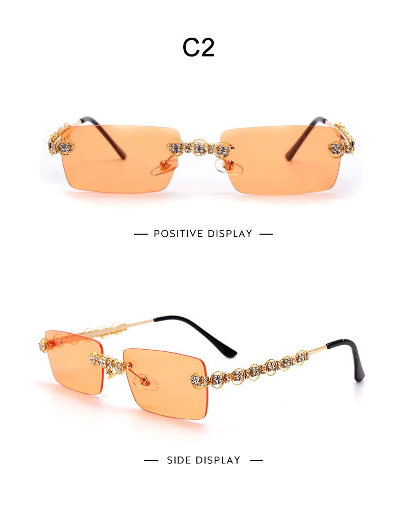 Rimless Diamond Sunglasses Women 2021 Rectangle Steampunk Sun Glasses Crystal Vintage Rhinestone Glasses Eyewear UV400 Oculos oversized sunglasses