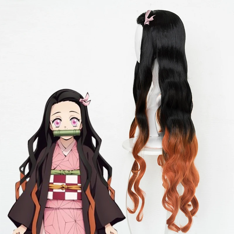 Cosplay&ware Demon Slayer Kimetsu No Yaiba Kamado Nezuko Cosplay Wig Heat Resistant Synthetic Hair Wigs & Cap Bamboo Props Sealing Stick -Zentai shop online