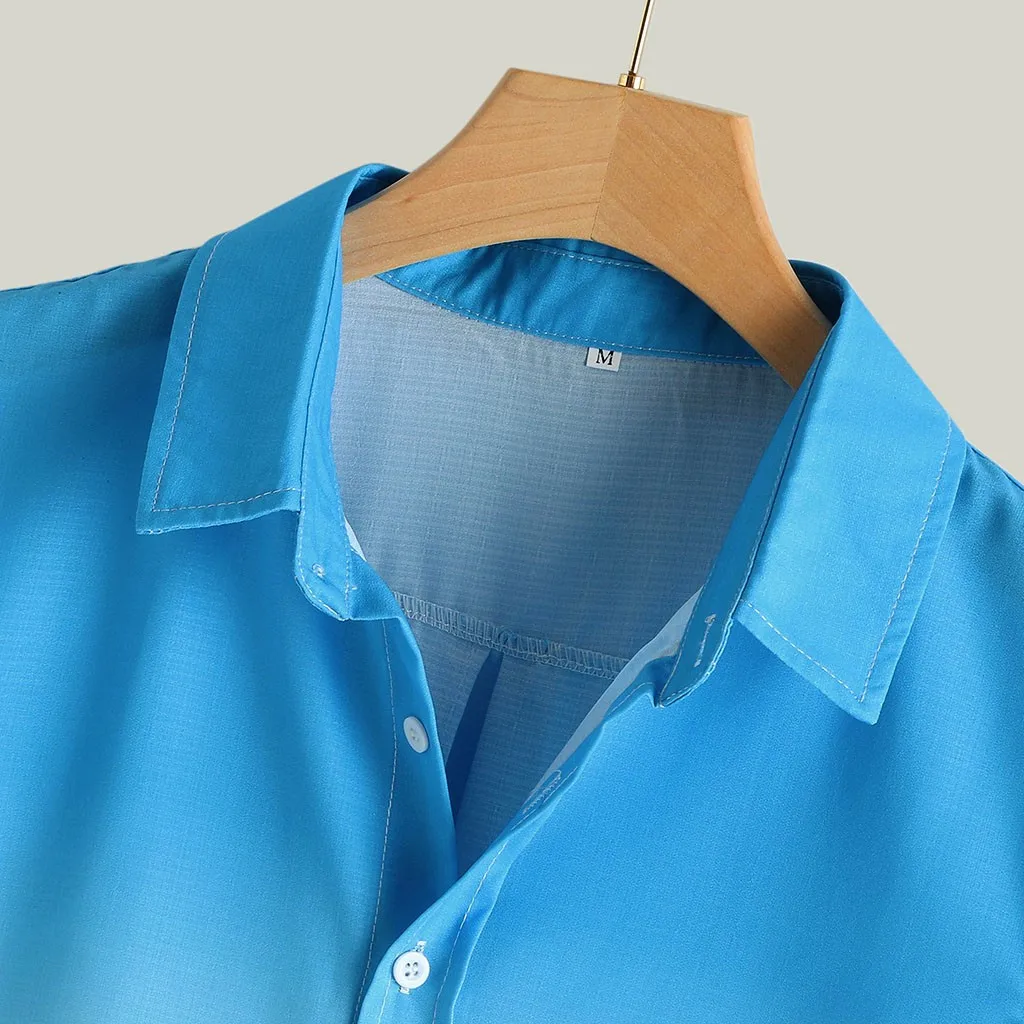 Мужские рубашки camisa, градиентная свободная Мужская рубашка blusa masculina, Повседневная рубашка с коротким рукавом и отложным воротником, мужская рубашка camisa masculina