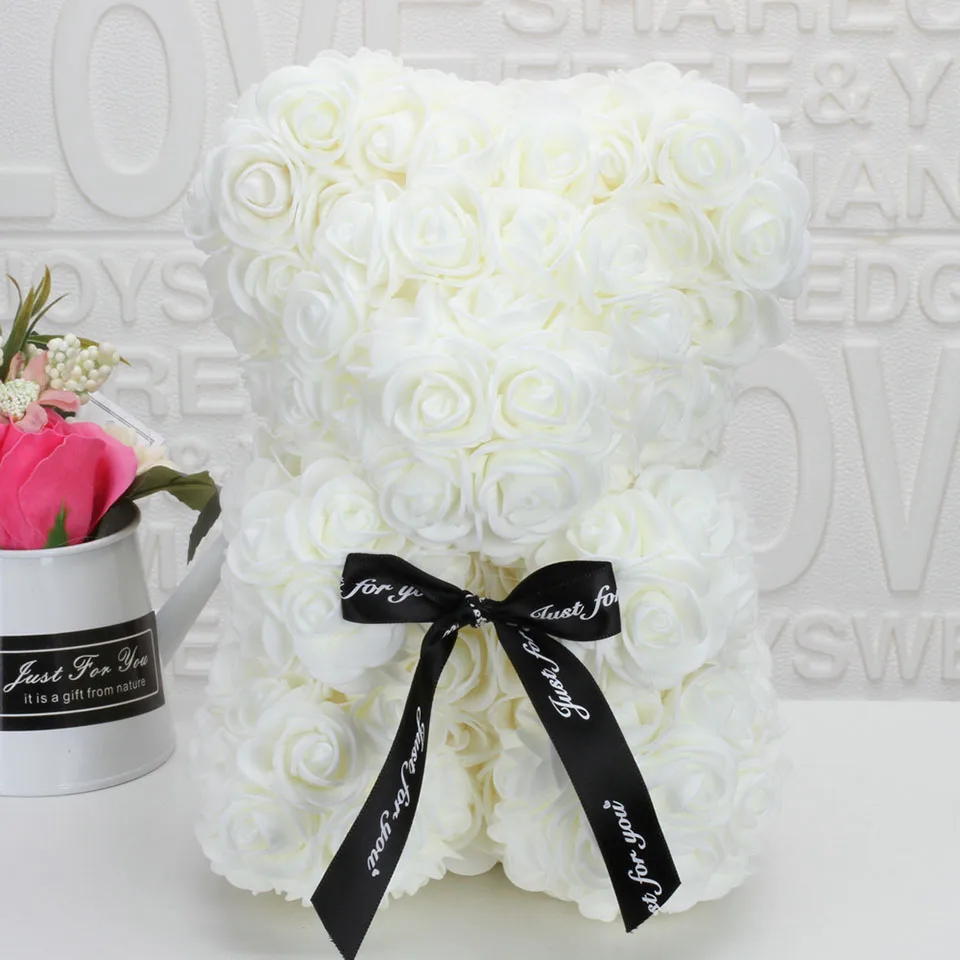 Прямая поставка, плюшевый мишка, роза, цветок 25 см, искусственное мыло, пена, медведь из роз, подарки на год для женщин, подарок на день Святого Валентина, свадьбу - Цвет: milk white