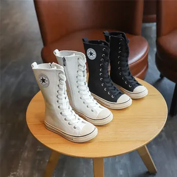 

Koovan Children's High Top Canvas Boots 2020 New Girls Canvas High Boots Autumn Fashion Children Shoes For Kids Fashion Stars