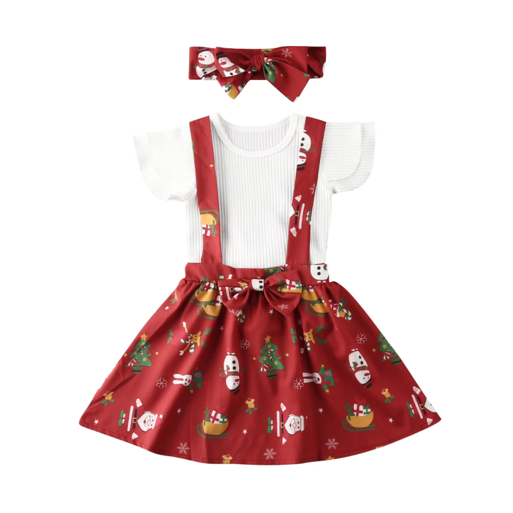 Изысканная одежда для девочек, одинаковая Рождественская футболка с короткими рукавами для маленьких девочек, юбка-комбинезон, комплекты с шортами