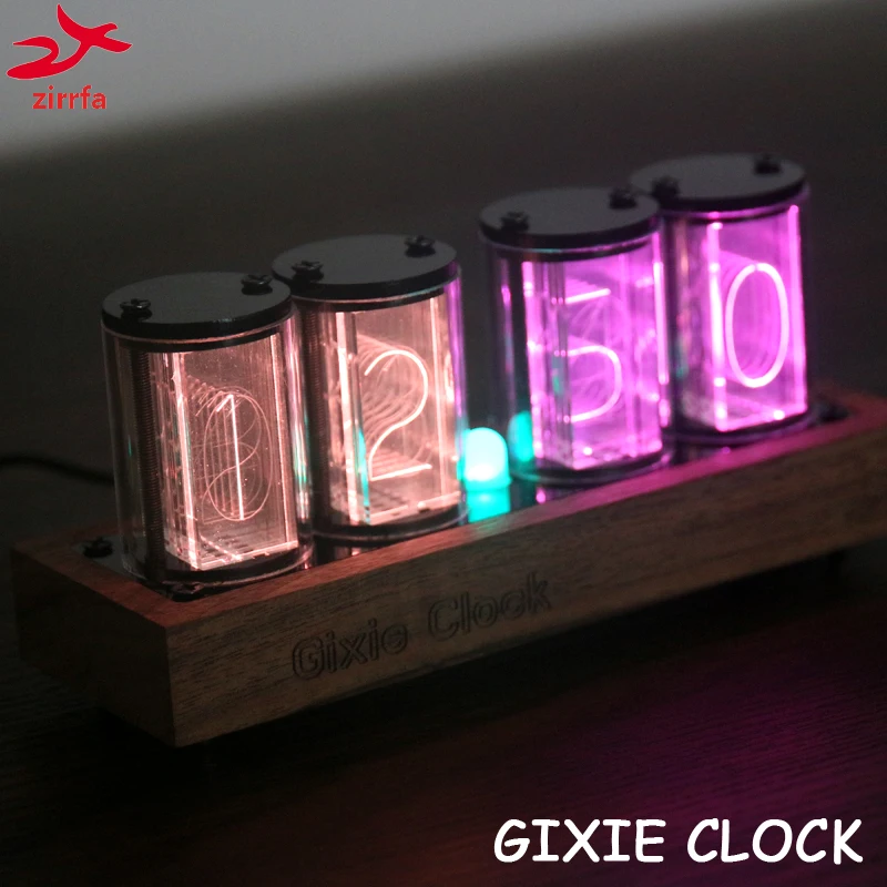 

zirrfa GIXIE CLOCK 4 Bits full color LED Glow Tube Digital Clock diy Kit Retro Desk Watch 5V Micro USB Powered