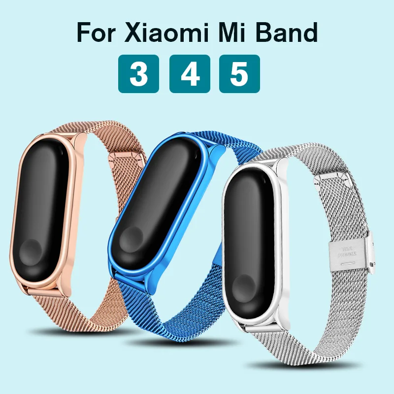 Ремешок из нержавеющей стали для Xiaomi Mi Band 3 4 5 браслет наручных часов сетчатый