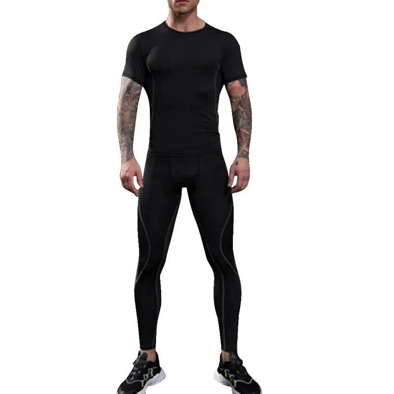 Disputent мужской костюм для фитнеса, спортивная одежда, нижняя футболка + обтягивающие штаны, тренировка, тренировочный мужской комплект из 2