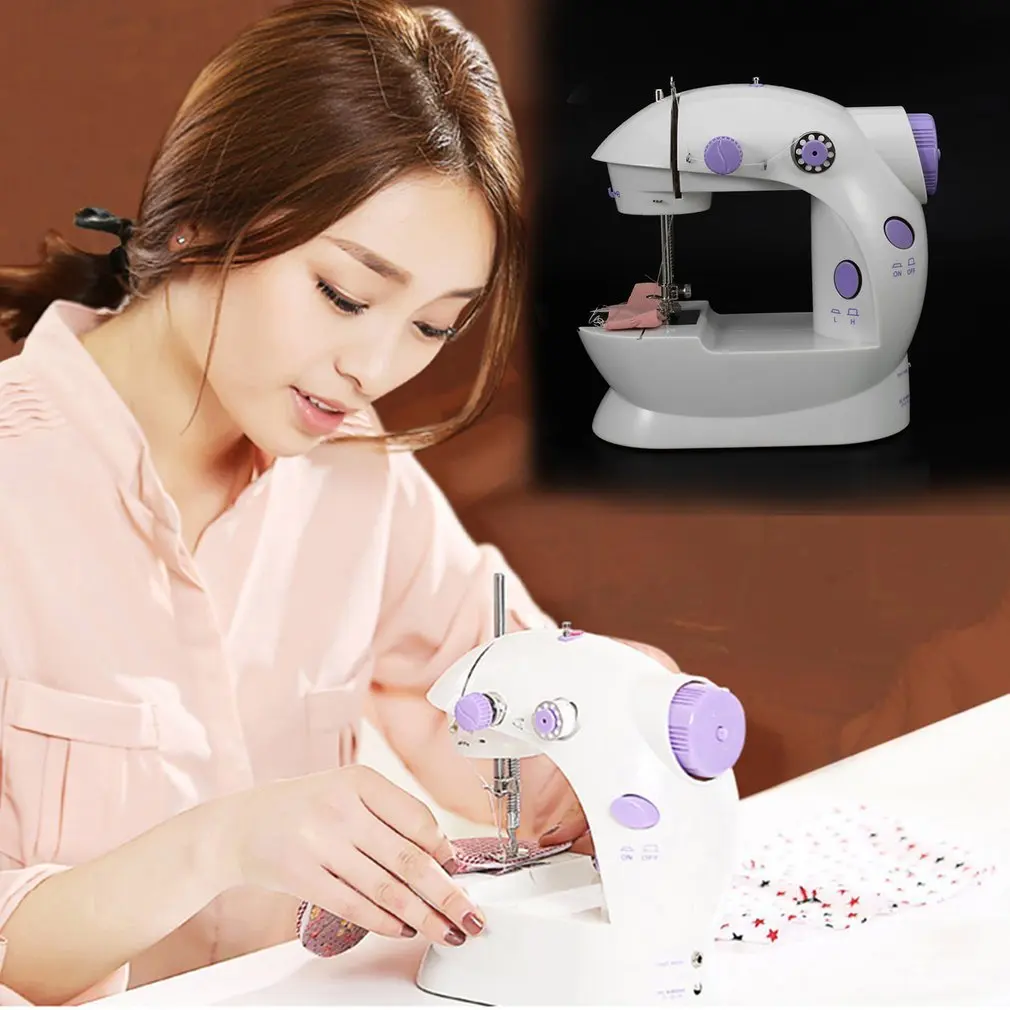 

Mini Electric Handheld Sewing Machine 2018 Dual Speed Adjustment with Light Foot AC100-240V Double Threads Pendal Sewing Machine