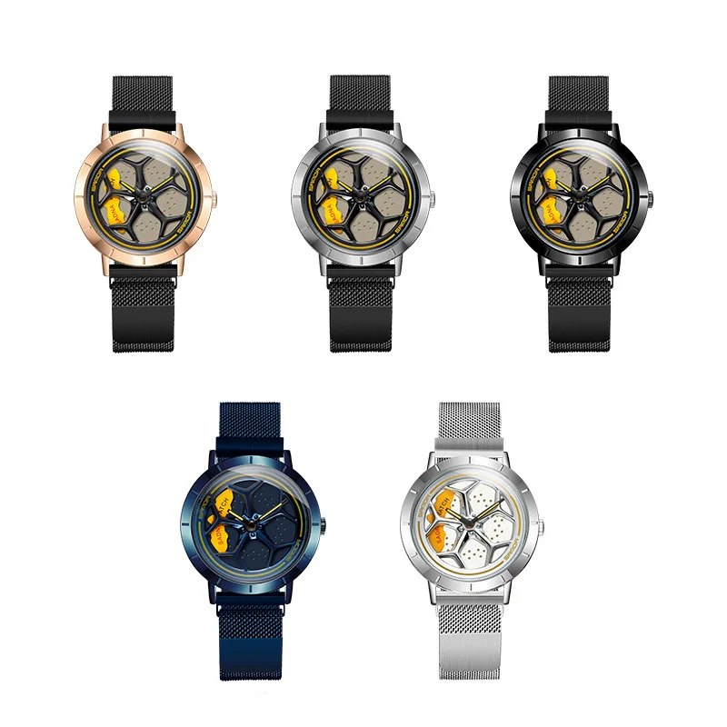 

TurnFinger Men's Quartz Watch Personality Car Wheel Series Stainless Steel Mesh Belt Waterproof Student Fashion Luxury Hot Sale