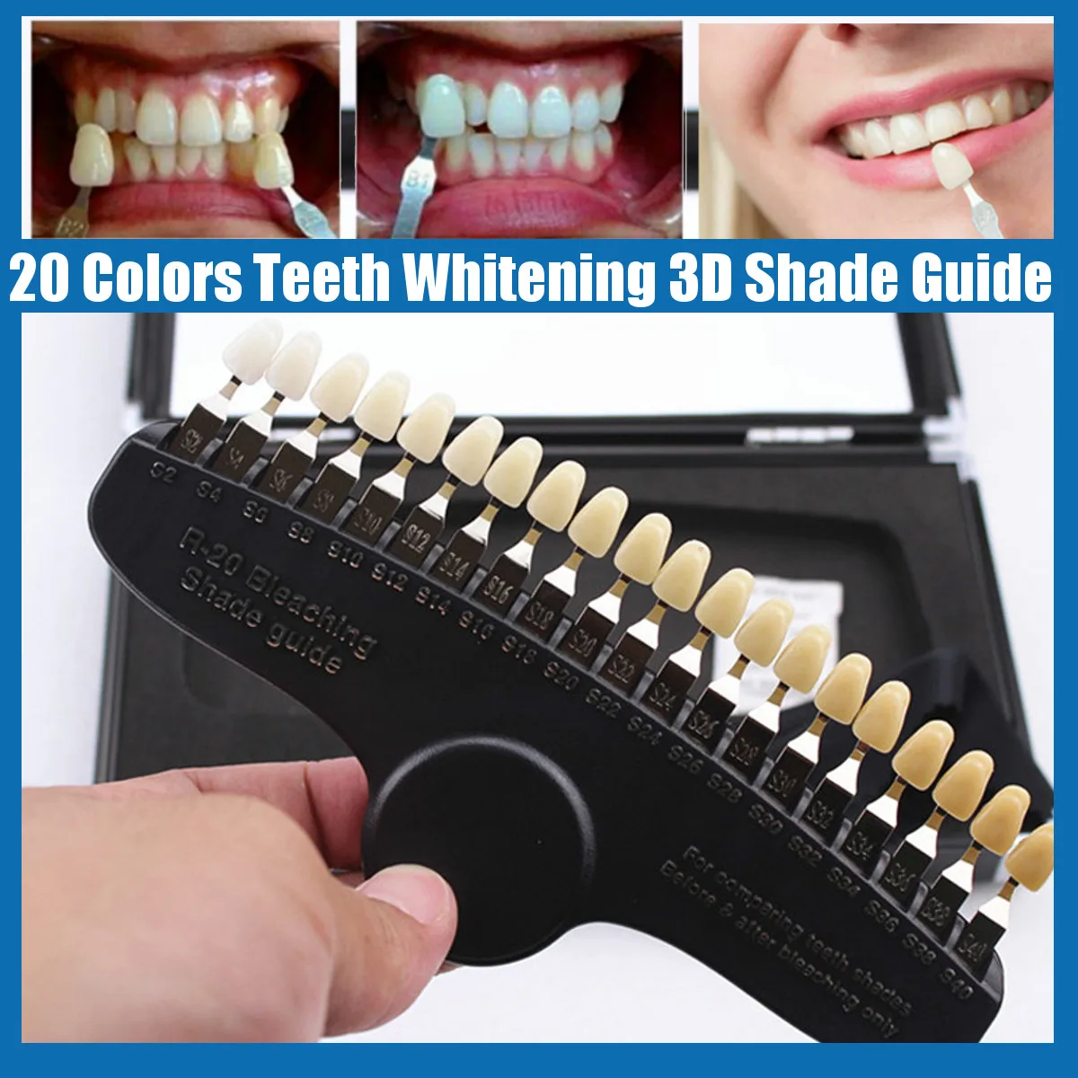 

20 Colors Teeth Shade 3D Guide Color Comparator Set Mirror Dentistry Cold Light Teeth Whitening Bleaching Dental Plate