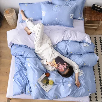 

2020 new summer blue bedding set duvet cover set green leaf flat sheet 3/4pcs bed linen set pastoral flower Combodiam spring bed