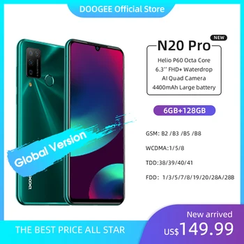 Перейти на Алиэкспресс и купить DOOGEE N20 Pro Helio P60 Octa Core Quad Камера мобильные телефоны 6 ГБ Оперативная память 128 Гб Встроенная память глобальная версия 6,3 дюймFHD + безрамочный экран ...