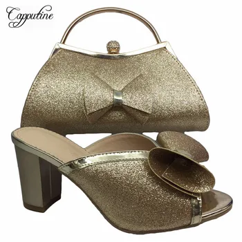 

Capputine 2019 African Women Slipper Shoes and Bag Set For Wedding Nigerian Style Pumps Women Party Shoes And Bag Set On Sale