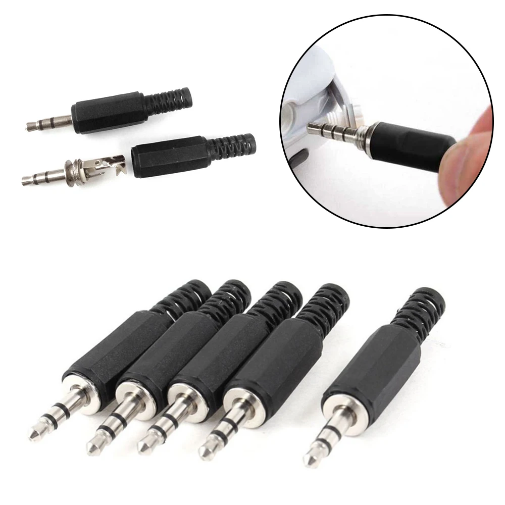 5 unids/lote conector de auriculares de 3,5mm macho conector de audio de dos canales 3,5 Mm con carcasa de plástico negro tamaño 5x0,9 cm