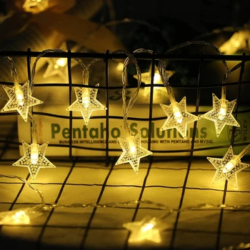 

1.5m 10 LED Star Shaped String Lights Battery Powered Fairy Party Christmas Wedding Decor Q0KF
