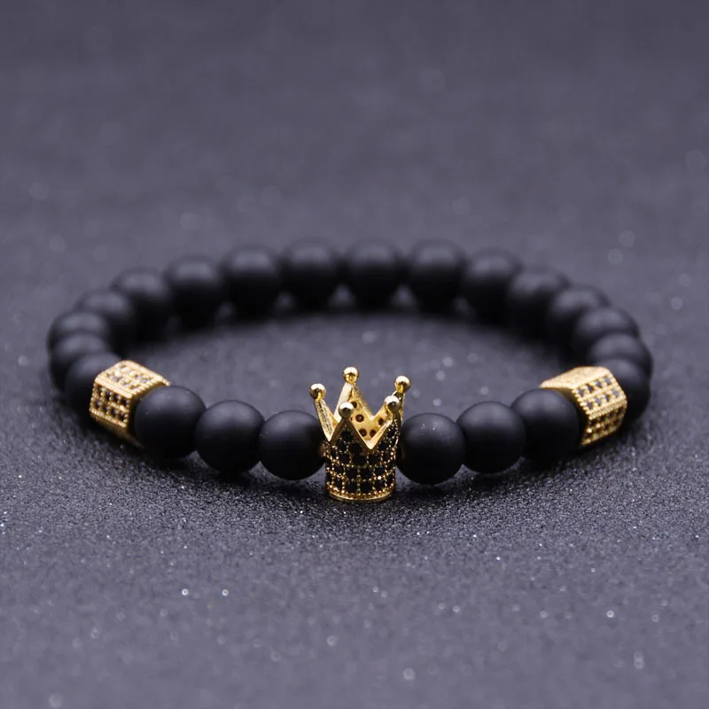 ANILLO модные императорская корона и пробки браслеты микро Pave CZ натуральный камень бусины браслет для женщин мужчин ювелирные изделия