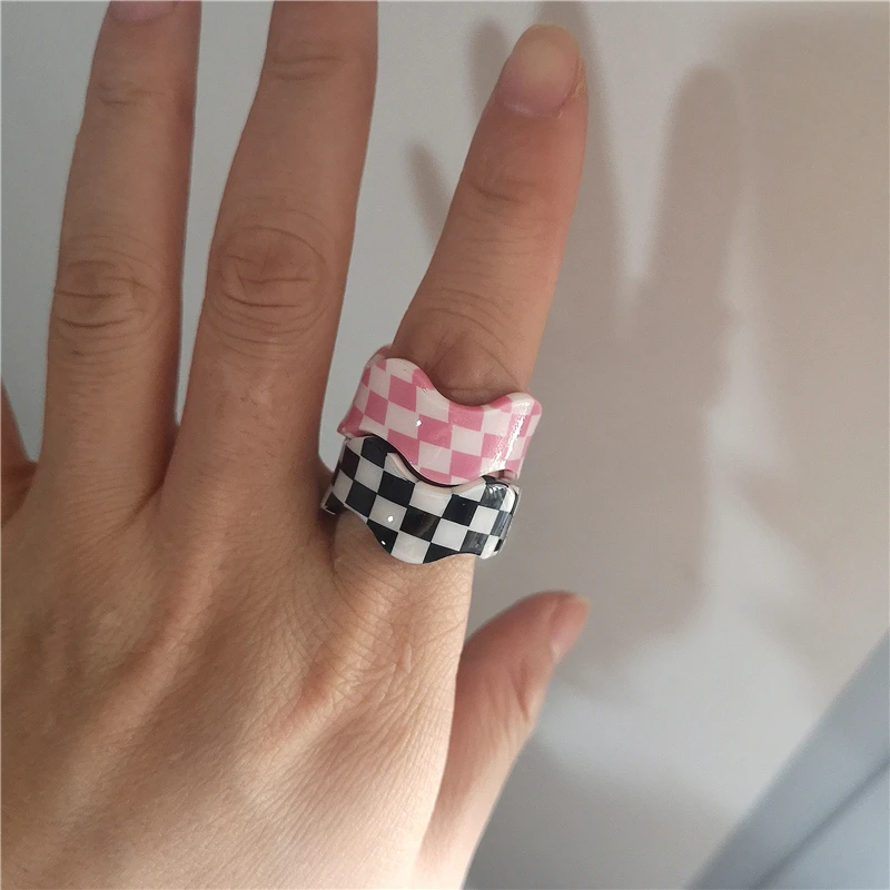 Adjustable Rings Korea Fashion Acrylic Resin Adjustable Rings For Women Egirl Y2k Harajuku 90s Grunge Jewelry Gift Accessories