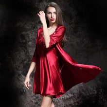 Сексуальное сатиновое платье+ халаты, комплекты для сна, модные костюмы на шнуровке из 2 предметов, чистый цвет, женский халат, набор, Повседневная Домашняя одежда, женская ночная одежда