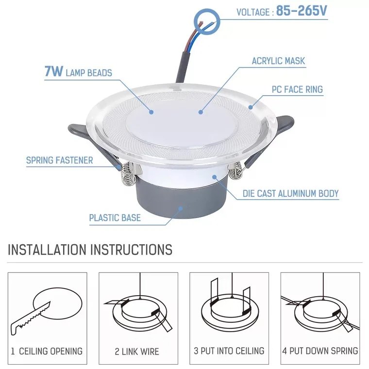 panel ceiling lights 3color LED Downlight 230V 5W 7W 9W 12W 15W Recessed LED Spot Lighting Bedroom Kitchen bathroom Indoor led down light lamp flat panel led lights