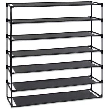 

7 Tier Shoe Rack Detachable Non-Woven Waterproof Fabric Shoe Organizer Tower Space Saver Stackable Storage Shelf (Black)